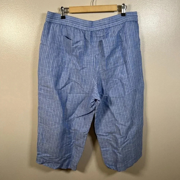 Talbots Cropped Wide Leg Pants Size XL Petite Linen Blend Blue Stripes Vacation - Picture 2 of 8